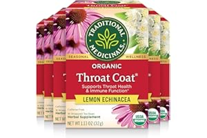 Traditional Medicinals Tea, Organic Throat Coat Lemon Echinacea, Supports Throat Health & Immune Fuction, 96 Tea Bags (6 Pack)