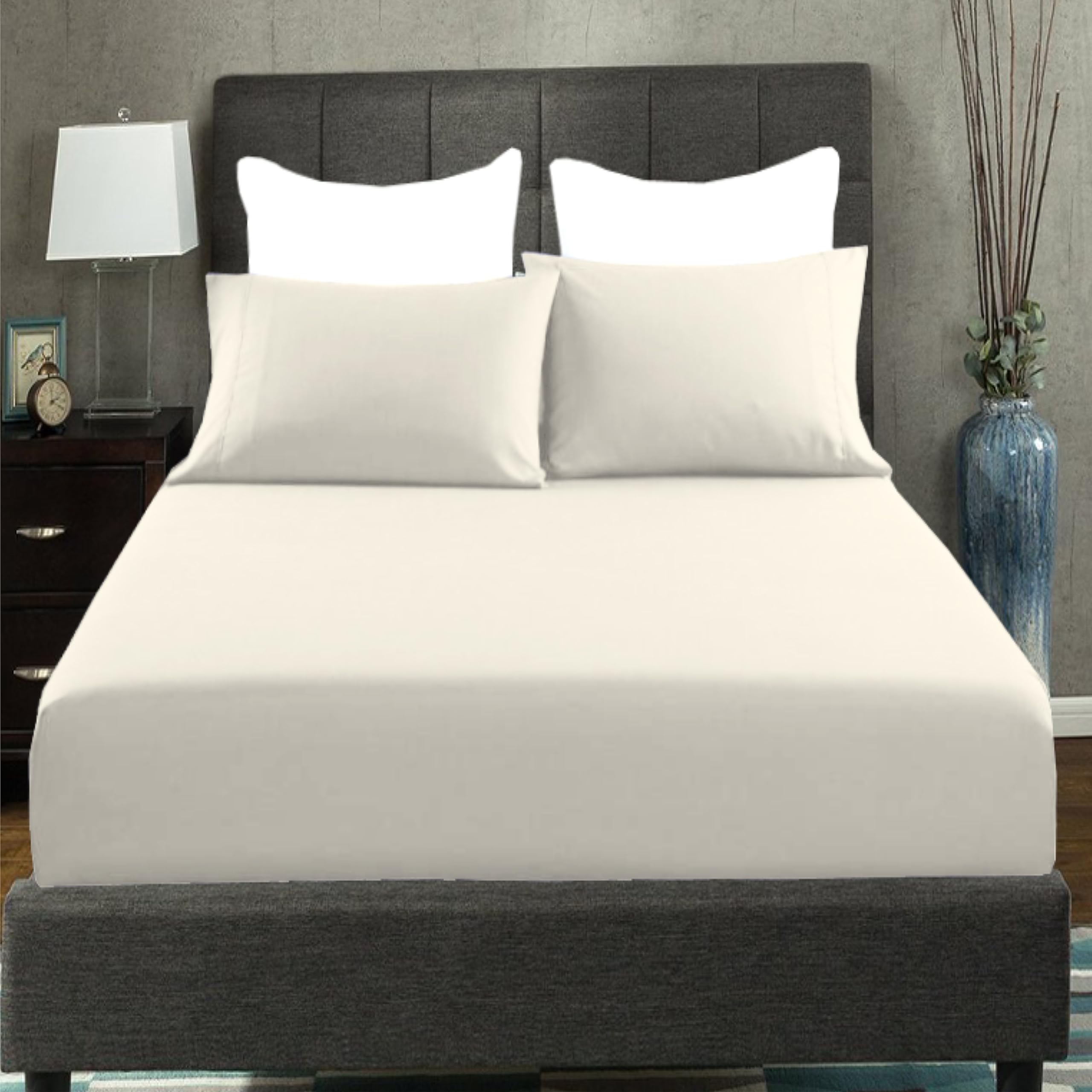 British Home Bedding Percale Extra Deep 16inch/40CM Fitted Sheet - Easycare Non iron and Anti Wrinkle Easy Iron Deep Fitted Sheet (Cream, Double)