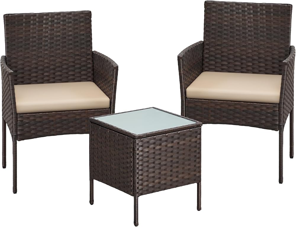 SONGMICS Garden Furniture Set Polyrattan Outdoor Patio Brown Taupe GGF031K01