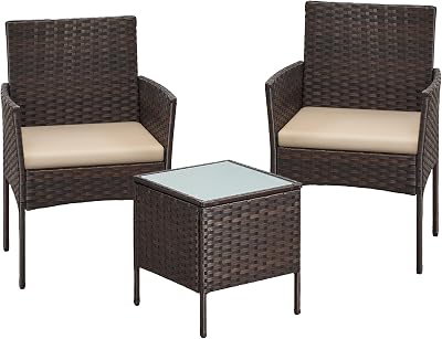 SONGMICS Garden Furniture Set Polyrattan Outdoor Patio Brown Taupe GGF031K01