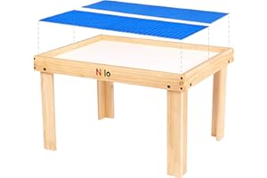 NILO Kids Activity Table Set with Two Double-Sided Baseplates/Boards/Mats (N34 Play Table with Holes, 24x32x20 and 2X Blue Base Plates 12x32)
