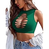 Avidlove Women's Fishnet Top Sexy Cut Out Crop Short Hollow Out Cropped Tank Top(S M L)
