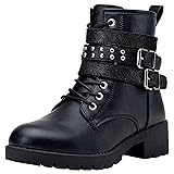 Vepose Women's Black Combat Lace up Ankle