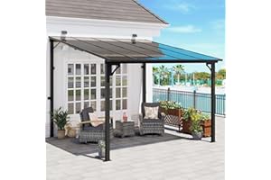 MEISSALIVVE 10' x 10' Gazebo, Wall Mounted Gazebo, Lean to Metal Awnings Gazebos, Gazebo Pergola with Sloped Roof, Outdoor Patio Gazebo Awning for Backyard, Deck, Black