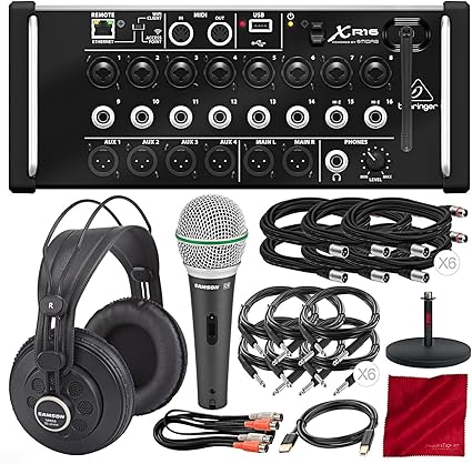 Amazon Com Behringer X Air Xr16 Digital Mixer With Wi Fi And Usb Recorder With Samson Sr850 Studio Reference Headphones Samson Microphone And Assorted Cables Platinum Bundle Musical Instruments