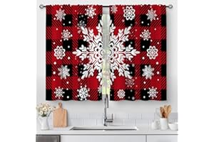 AIMEGO Christmas Snowflake Kitchen Curtains - Xmas Winter Holiday Pattern Cafe Farmhouse Small Short Tier Window Curtains for Living Dining Room Decor Rod Pocket Window Drapes 36 Inch Length Set 28"x36"