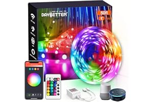 DAYBETTER Smart WiFi Led Lights 50ft, Tuya App Controlled Led Strip Lights, Work with Alexa and Google Assistant, Timer Sched