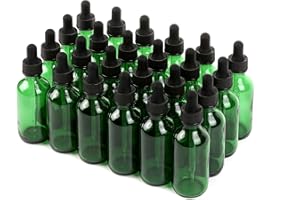 YONKAN 2 oz Dropper Bottle 24 Pack Green Glass Boston Bottles 60ml with Eye Droppers Black Caps for Essential Oils, Perfume, Leak Proof Travel Bottles for Liquids