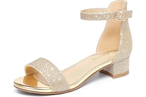 Dufannie Girls Sandals Low Heels Dress Pump Ankle Strap Open Toe Flower Girl Wedding Party for Toddler Little Big Kid