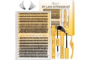 QUEWEL Lash Clusters Kit, 320 Pcs 30D+40D Lash Cluster Eyelash Extensions 9-16mm Lash Clusters Wispy Kit with Eyelash Clusters Bond and Seal Glue Remover Tweezers (30D+40D Kit)