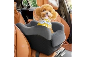 Mavora Max Portable Small Dog Seat for Car, Luxury Center Console Dog Car Seat Booster with Safety Tethers, Anti-Collapse Pet Travel Carseat for SUV, Truck (Black/Grey)