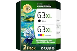 WEKVA 63XL Black/Tri-Color Ink Cartridge (2-Pack) for HP Ink 63 Replacement for HP 63XL Ink Cartridge Combo Pack Works for HP OfficeJet 3830 4650 5255 5258; Envy 4520 4512; DeskJet 1112 2130 3630 Printer