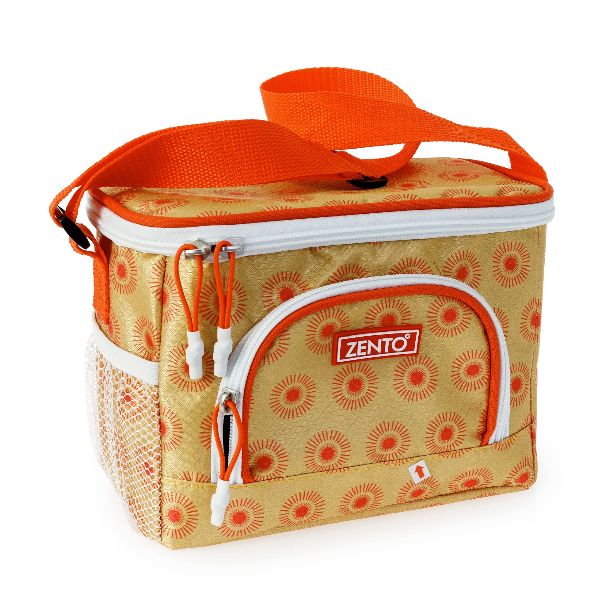 Zento Sunburst Cool Bag|3.5L capacity|5hrs| Holds Up To 6 Cans| Sunburst Design, Insulated Lining & Ripstop Fabric Keeps Your Snacks Fresh-Travel/Camping/Picnic | Yellow