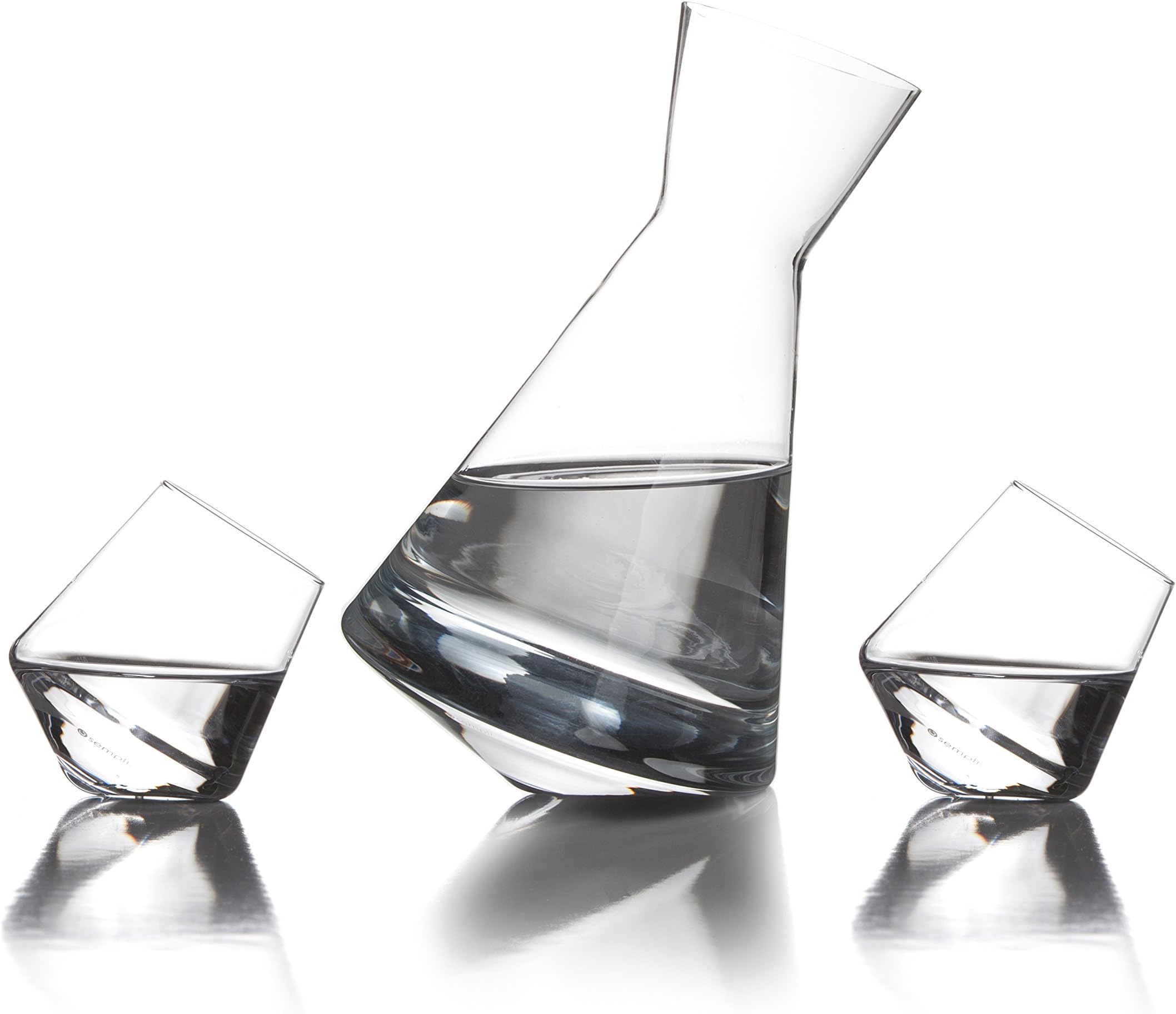 Vaso Spinning Sake Set - Hand Blown Decanter & Swirling Aerator with 2 Sake Cups for Hot & Cold Sake, Lead-Free Crystal - 13.5 oz / 3 oz
