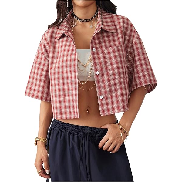 CROPPED SHRITS - graph plaid - サイズ０ CroppedT-shirt-Grey_b3bb7228-