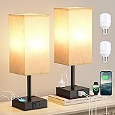 Bedside Touch Table Lamps Set of 2 - Nightstand Lamps for Bedroom with USB C+A Charging Ports & AC Outlets, 3 Way Dimmable wi