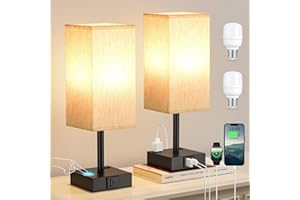 Bedside Touch Table Lamps Set of 2 - Nightstand Lamps for Bedroom with USB C+A Charging Ports & AC Outlets, 3 Way Dimmable wi
