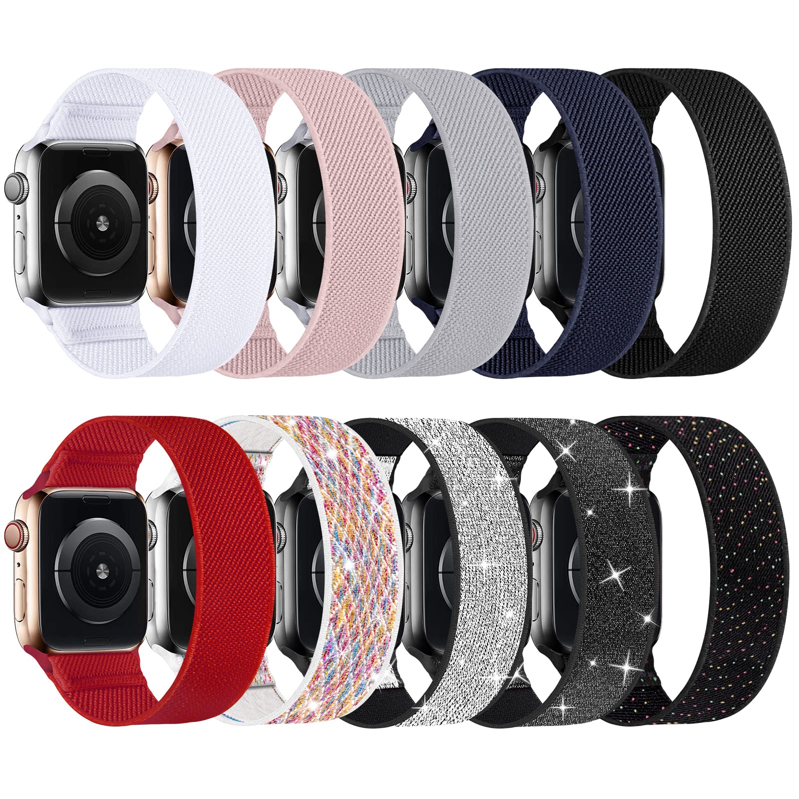 Photo 1 of ENJINER Stretchy Nylon Solo Loop Bands Compatible with Apple Watch 38mm 40mm 41mm 42mm 44mm 45mm 49mm Ultra iWatch Series 8 7 SE 6 5 4 3 2 1 Strap, Sport Elastic Braided Women Men No Buckles Clasps,