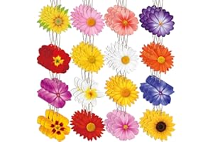 AUGISTEEN 48 PCS Flower Wooden Ornaments Spring Summer Flower Wood Hanging Decorations Sunflower Wood Cutouts for Spring Summer Small Tree Decoration Party Supplies