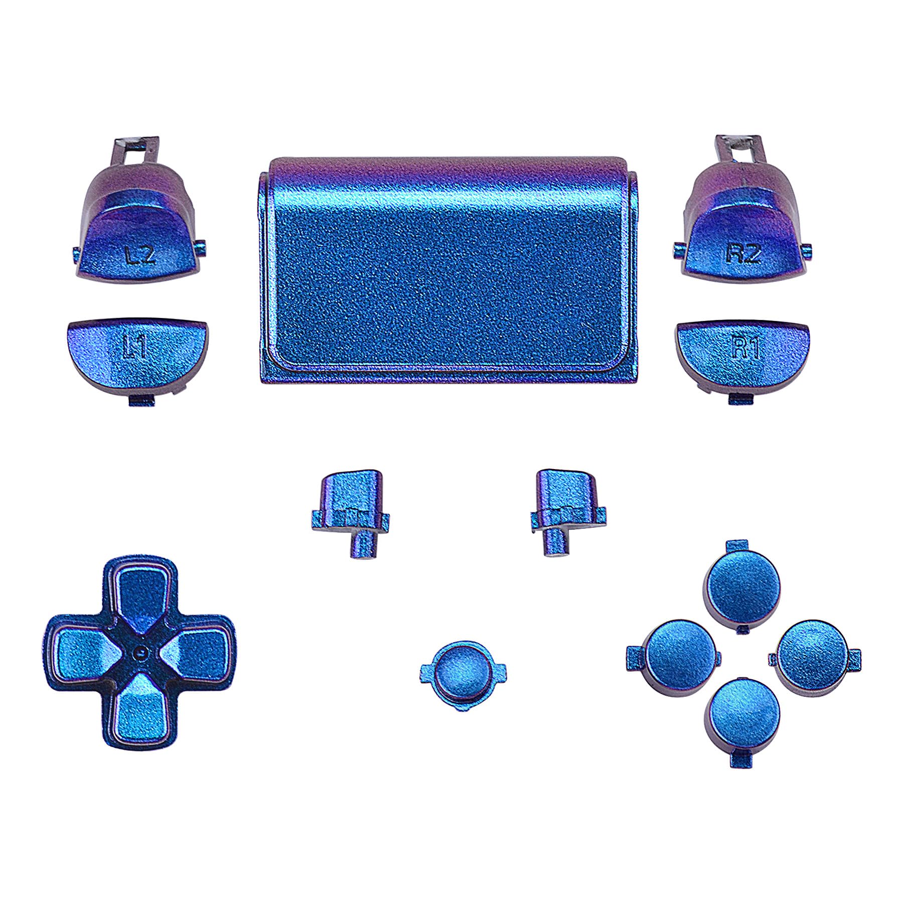 eXtremeRate D-pad R1 L1 R2 L2 Trigger Touchpad Action Home Share Options Buttons for ps4 Controller, Chameleon Purple Blue Full Set Buttons Repair Kits for ps4 Slim Pro CUH-ZCT2 Controller