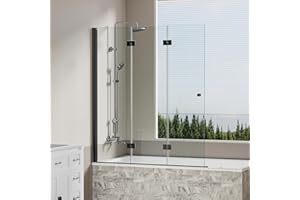 Findepot 51" W x 58" H Frameless Tub Shower Door, Tri-Fold Batutub Shower Screen with 1/4"(6mm) ANSI Glass Panel, Cover with Explosion-Proof Film, Matte Black