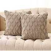 Volcanics Pack of 2 Faux Wool Throw Pillow Covers 20x20 Inches Decorative Farmhouse Velvet Couch Pillow Case Soft Plush Square Boho Cushion Pillowcase, Light Brown
