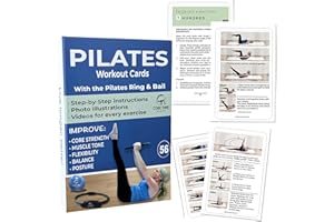 CORE TIME PILATES 56 Pilates Cards- Produced by a Certified Instructor- 40 mat exercises- Optional to use with Magic Circle - Pilates workout cards- Enhance workout with the Ring and Ball - Detailed photos and video Instructions.