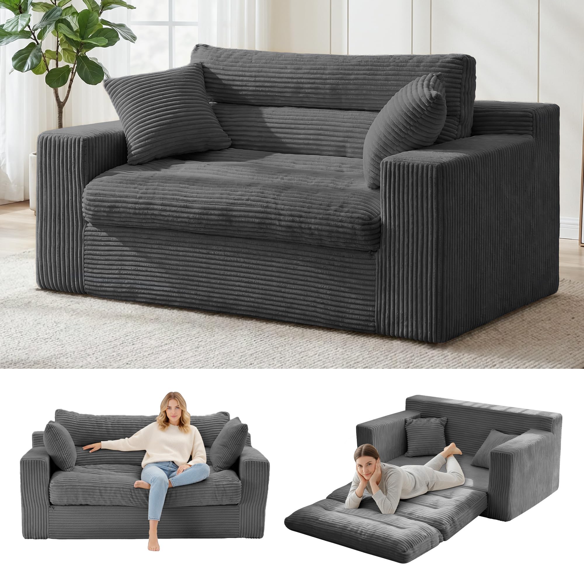 Photo 1 of **DIRT FROM TRANSPORT **NLDD Convertible Sofa Bed, Pull Out Boneless Couch Loveseat Floor Sofa Bed with Pillows, 2-Seater Folding Sofa Loveseat Boneless Couch for Living Room, Bedroom, Apartment, Office (Grey)