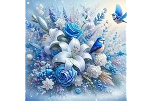 ZHUDENGXJL 5D Diamond Painting Kits for Adults,Blue Bird Flower Diamond Art Kits for Adults,DIY Round Drill Diamond Art Craft Kits for Home Wall Decor 12x12inch