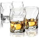 Bormioli Rocco Sorgente Water Glasses, Set of 4 | Boulder-like shape for whiskey &amp; cocktails, stackable design, crystal clear &amp; lead-free glass, dishwasher safe, made in Italy