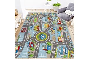 VSIWB Kids Rug 6'6" x 5'0" City Life Playmat Area Rug Car City Map Washable Traffic Road Educational Learning Nursery Rug Carpet for Children Playroom Living Room Bedroom Classroom Decor Blue