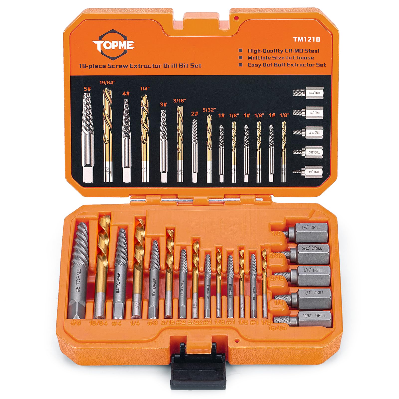 Photo 1 of 19 Piece Screw Extractor and Left Hand Drill Bits Set, Easy Out Screw Extractor Set with HSS Steel Reverse Drill Bit for Removing Stripped Damaged Broken Screw,Bolts,Nuts