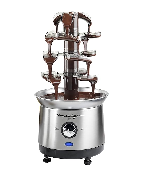 Nostalgia CFF1000 Chocolate/Bib Ranch/Nacho Cheese/Buffalo Sauce Cascading Fondue Fountain 2 lb Stainless Steel