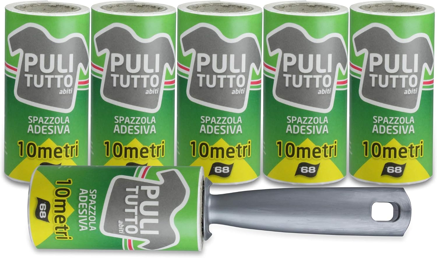 Sticky lint roller. Pet hair remover. 6 refill (68 pre-cut sheets). 60 metres long roll of sticky paper. Suitable for clothes hair