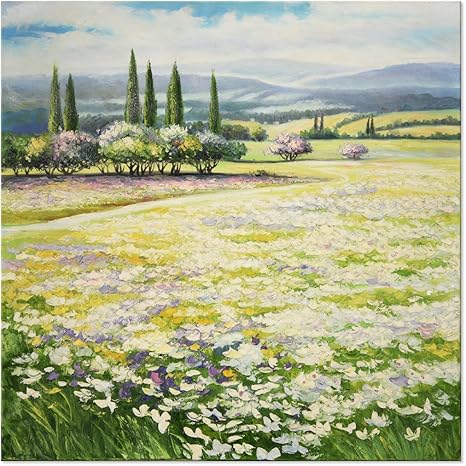 Amazon Com Seven Wall Arts Hand Painted Landscape Flowers Field Rustic Picture Colorful Countryside Painting Italian Tuscany Textured Abstract Colorful Floral Framed Artwork For Living Room Bedroom Home Office Decor 24 X 24