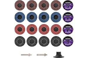 WOTAHI 2 Inch Flap Disc Set, 20 PCS Angle/Die Grinder Flap Discs - 40 Grit Aluminum Oxide, 60 Grit Zirconia, 100 Grit Ceramic, 120 Grit Silicon Carbide with 1/4 Inch Shank Double Rod Replacement