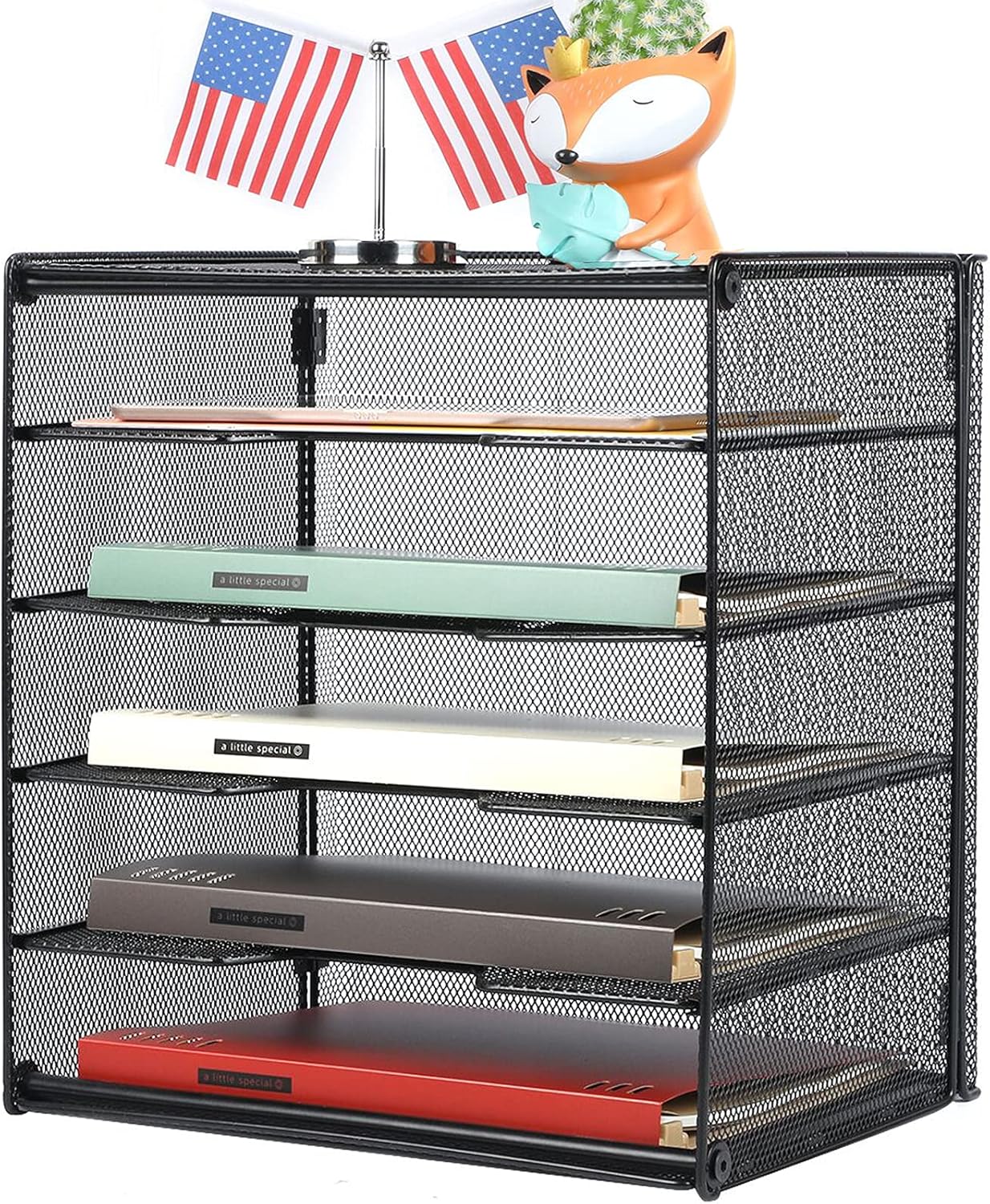 Veesun Paper Letter Tray Organizer, Mesh Desk File Organizer with 5 Tier Shelf Sorter, Black Desktop Organizer : Office Products