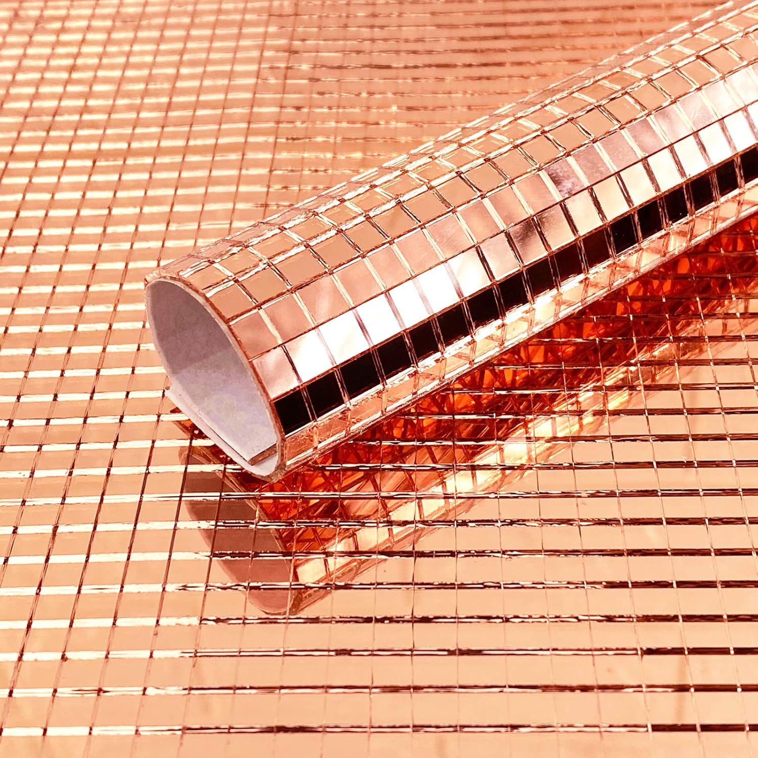 MESOAR 2400pcs Rose Gold Mirror Mosaic Tiles DIY Self-Adhesive Craft Mirrors Mosaic Tiles Mini Glass Sticker,5mm by 5mm