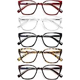 EYEURL Cat Eye Reading Glasses for women - 5 Pack Blue Light Blocking Reading Glasses Ladies +1.50 Fashion Square Frames Magnification with Spring Hinge