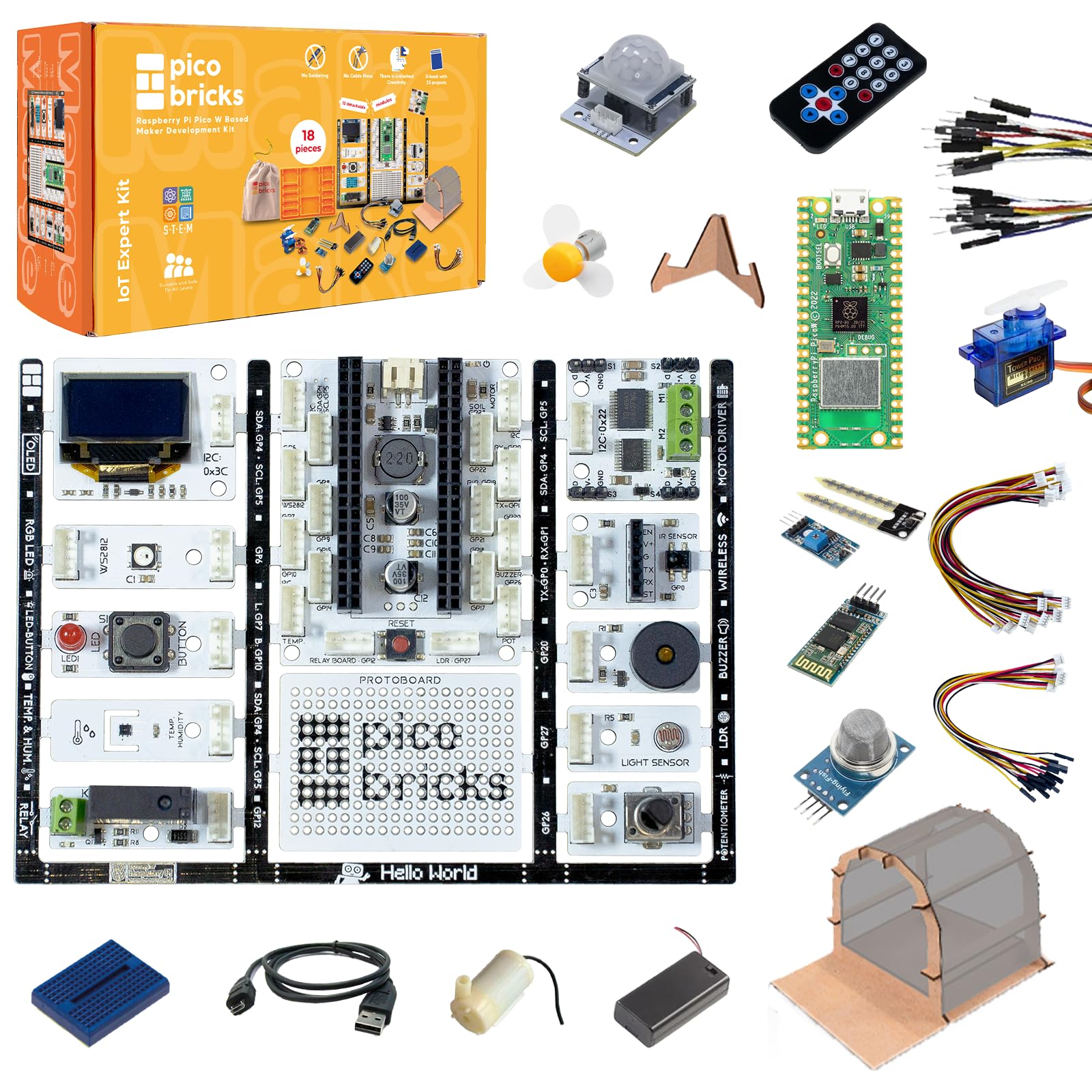 PicoBricks Raspberry Pi Pico W Starter Kit with 12 Detachable Sensors and Extensive Learning Guide, Raspberry Pi Starter Kit, STEM Coding Kit — image 1
