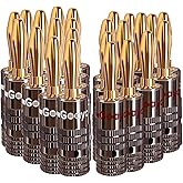 Goaycer Speaker Connector Banana Plugs - 24K Gold Plated Brass 4mm Plug (12 Pairs/24 pcs)