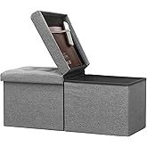 Bsketa Storage Ottoman Bench with Folding Lid Ⅲ, Foot Stools Opens on Both Ends, Footrest Foldable Linen Chest for Living Room, Bedroom, Entryway, End of Bed Storage Blanket Ottomans Dark Gray