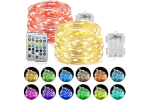 Homemory 2 Pack Color Changing Fairy Lights Battery Operated, 20Ft 60LEDs RGB Fairy String Twinkle Lights with Remote, Waterproof Silver Wire for Halloween Decor-13 Colors