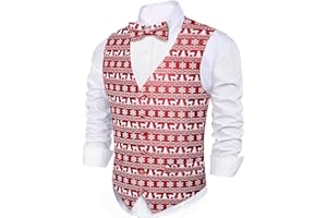 BARRY.WANG Barry. Wang Mens Christmas Vest with Snow/Snowman/Christmas Tree Red/Green Holiday Waistcoat Bowtie Set Party Halloween