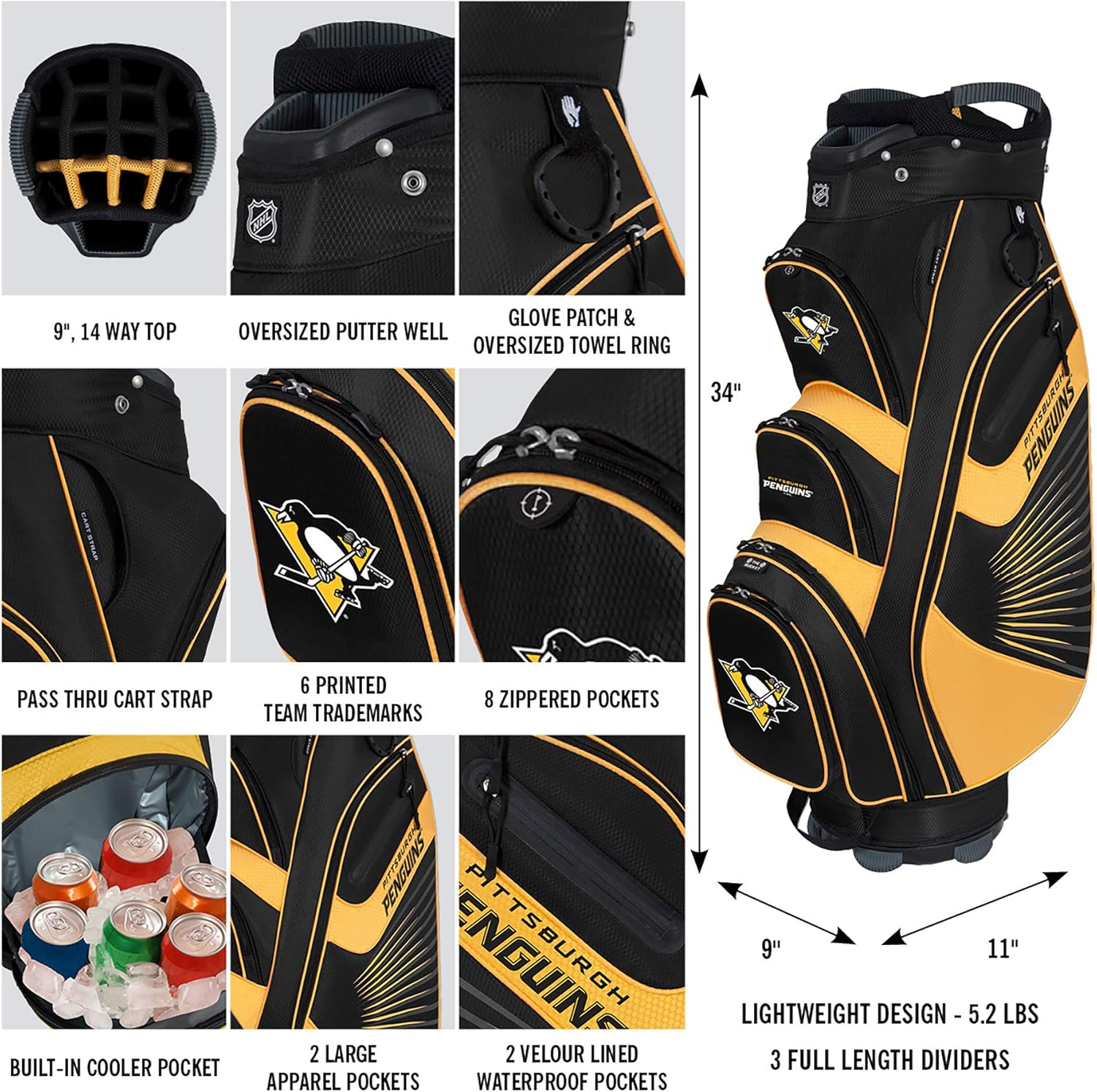 Team Effort Pittsburgh Penguins The Bucket II Cooler Cart Bag : Sports & Outdoors
