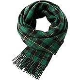 Cold Weather Scarf with Scottish Tartan Plaid Faux Soft Cashmere Winter Shawl Wrap with Fringes for Women Men
