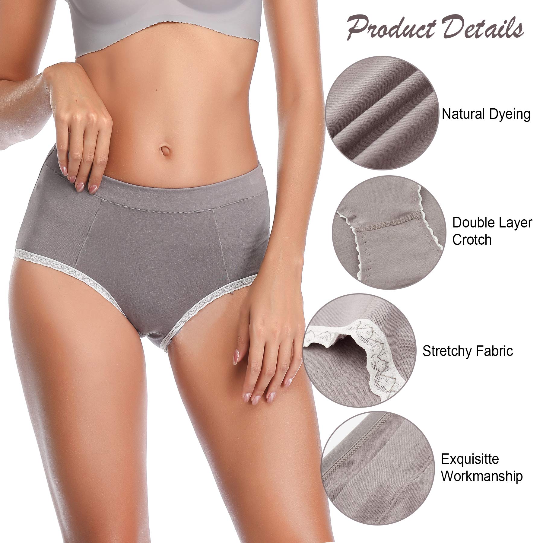 IESUNNY Women\'s Underwear Cotton, Mid Rise Breathable Cotton Lady Soft Panties Briefs for Women (1black+1beige+1green+1gray+1pink=Total 5 Pack, L)