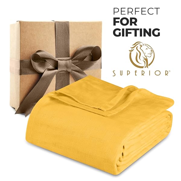 SUPERIOR BASKETWEAVE COTTON BLANKET, BASKET WEAVE DESIGN, SOFT, COMFY COVER FOR BED, BEDDING, BEDROOM, COUCH THROW, LOUNGING, MODERN BOHO MEDIUM WEIGHTED BLANKETS, FULL/QUEEN, GOLD