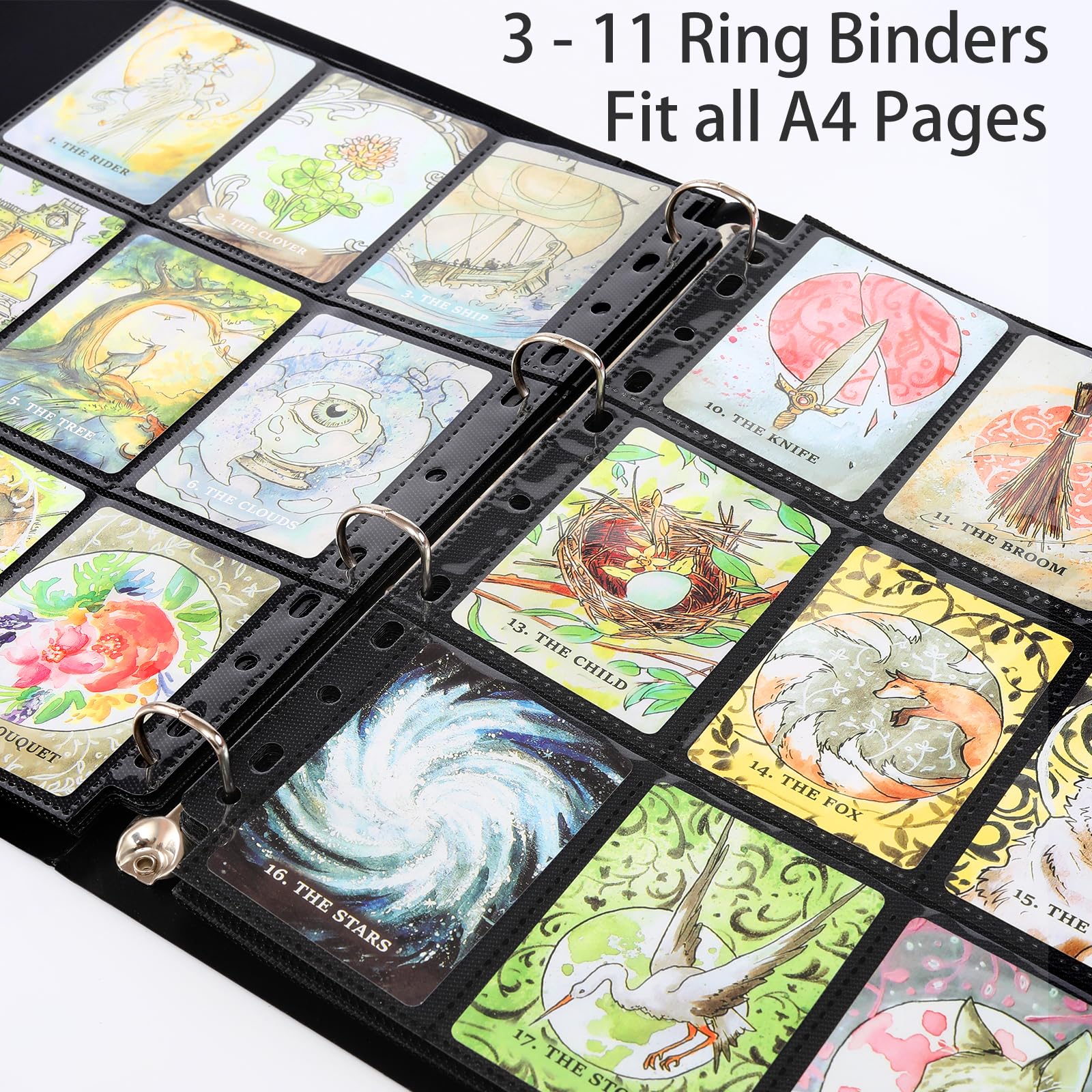 PESLNG 720 Pockets Doppelseitige Sammelkarten Hüllen, 9 Pocket Kartenhüllen für Ringordner mit 3-11 Löchern, transparent und säurefrei, geeignet für Standardkarten (Schwarz transparent, 40 Seiten) 4