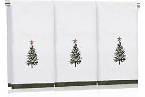 SmoothNovelty 3 Pcs Christmas Fingertip Towels 100% Cotton 12 x 18 Inch Decorative Embroidery Xmas Tree with Gold Star Topper Bathroom Hand Towels for Christmas Bathroom Decor